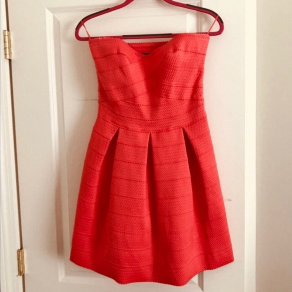 Express Coral Strapless Dress
